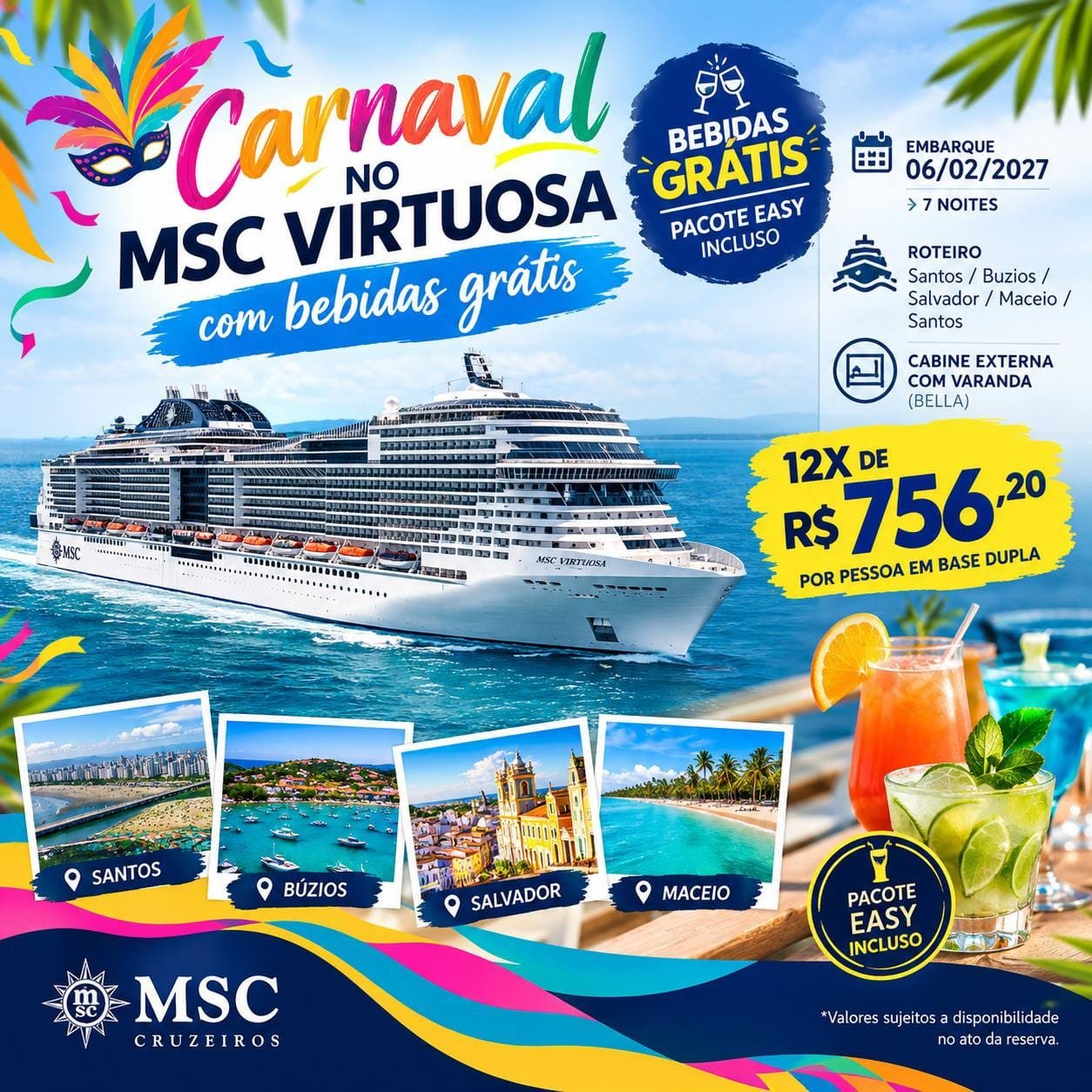 Oferta de Carnaval MSC Virtuosa de 6 de fevereiro de 2027